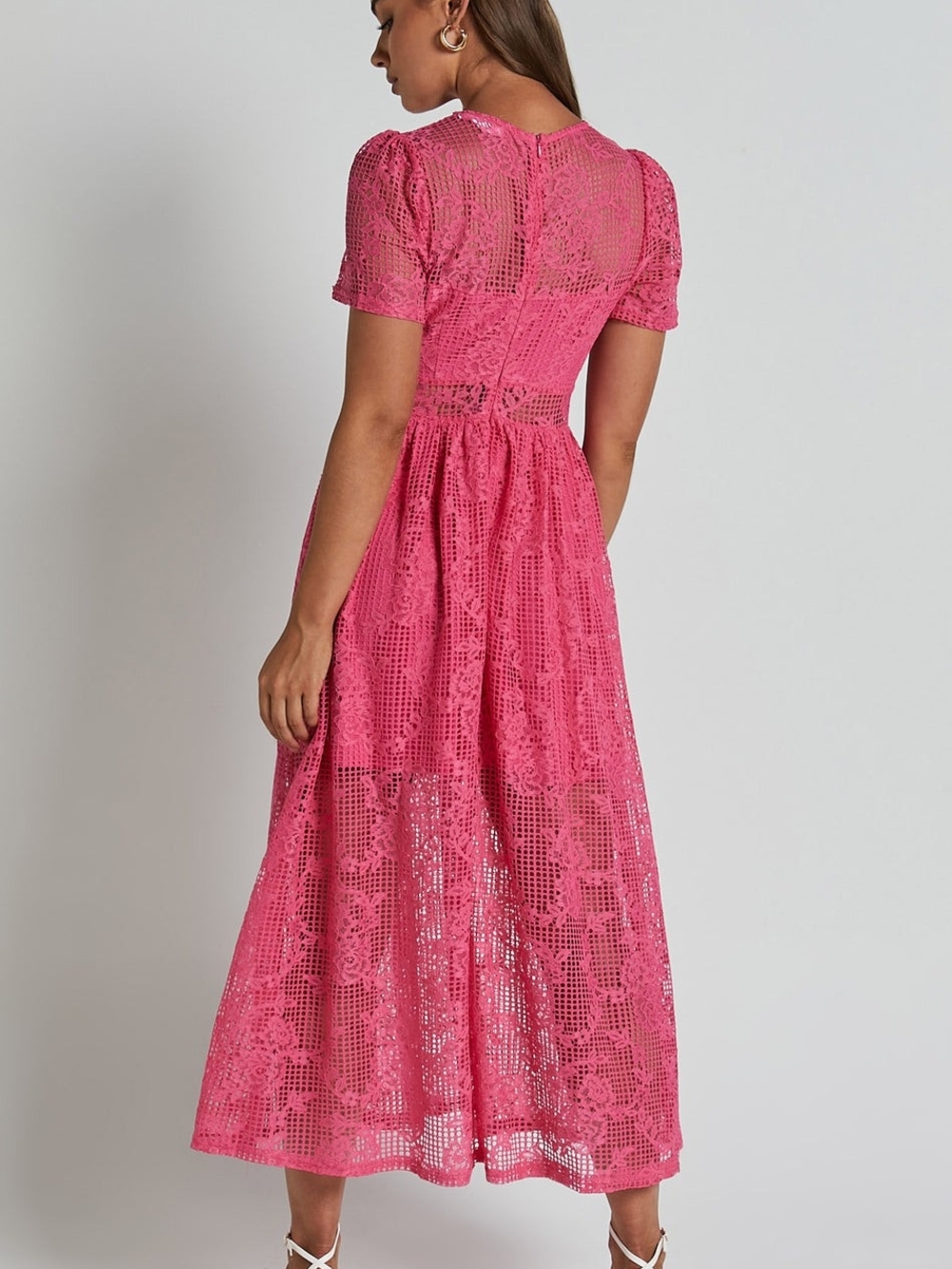 Showpo Leon Short Sleeve Pink Crochet Lace Dress - Picture 2 of 10